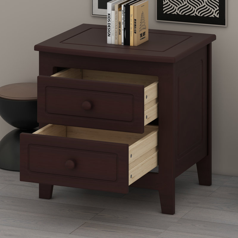 Table de chevet 2 tiroirs Mid Century, Noyer foncé