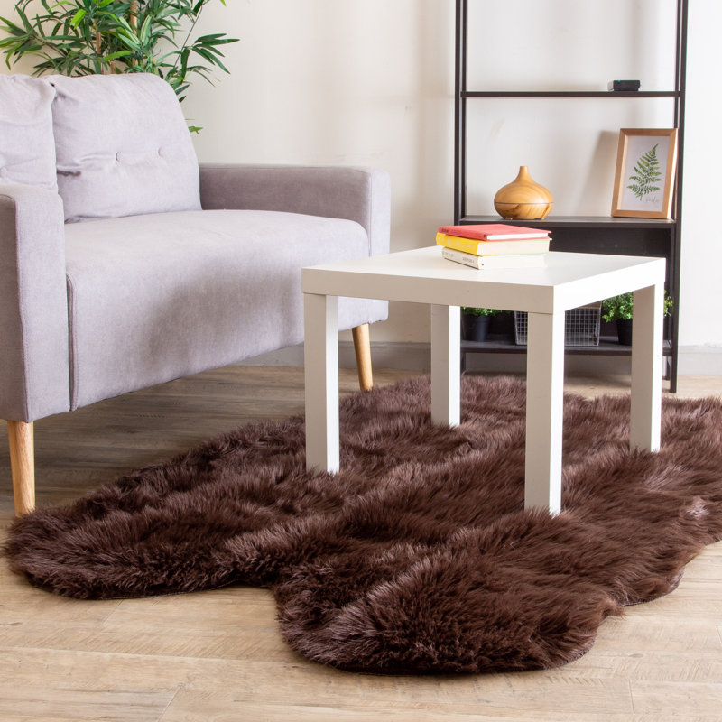 Diller Dark Brown Faux Fur Machine Washable Shag Fluffy Area Rug, Novelty 4' x 6'