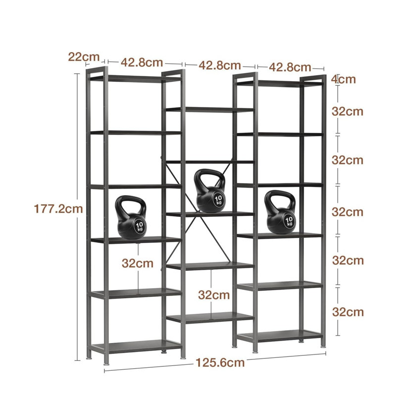 125.6 cm W Standard Bookcase, 177.2 cm H x 125.6 cm W x 22 cm D x, Brown