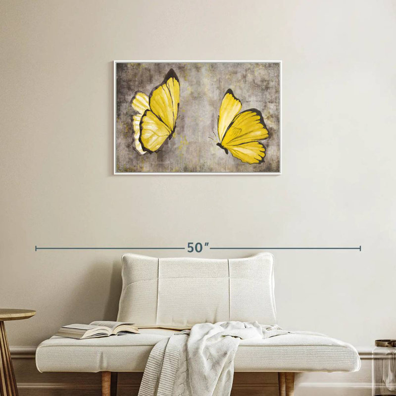 Papillons jaunes, Cadre flottant blanc, 31 po x 21 po