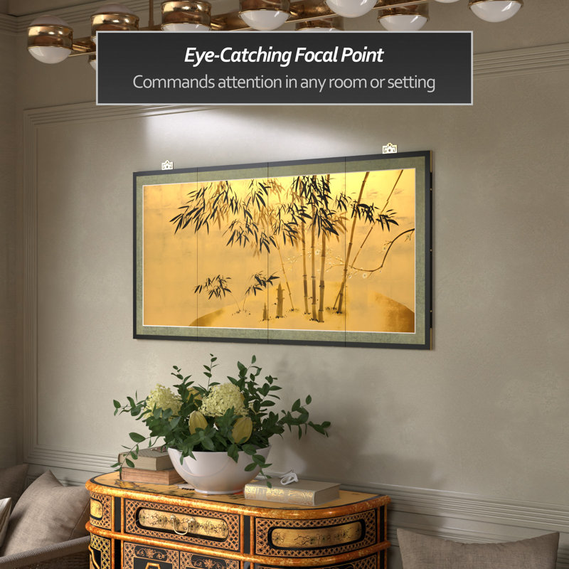 24" Leaf Bamboo 4 Panel Room Divider, 24" H x 48" W