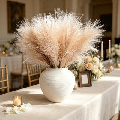 10 Stems Artificial Pampas Grass Bouquet, 49cm Tall Faux Reed Grass Stems with Soft Fluffy Plumes, Neutral Decorative Flowers for Vase, Wedding and Home Decor