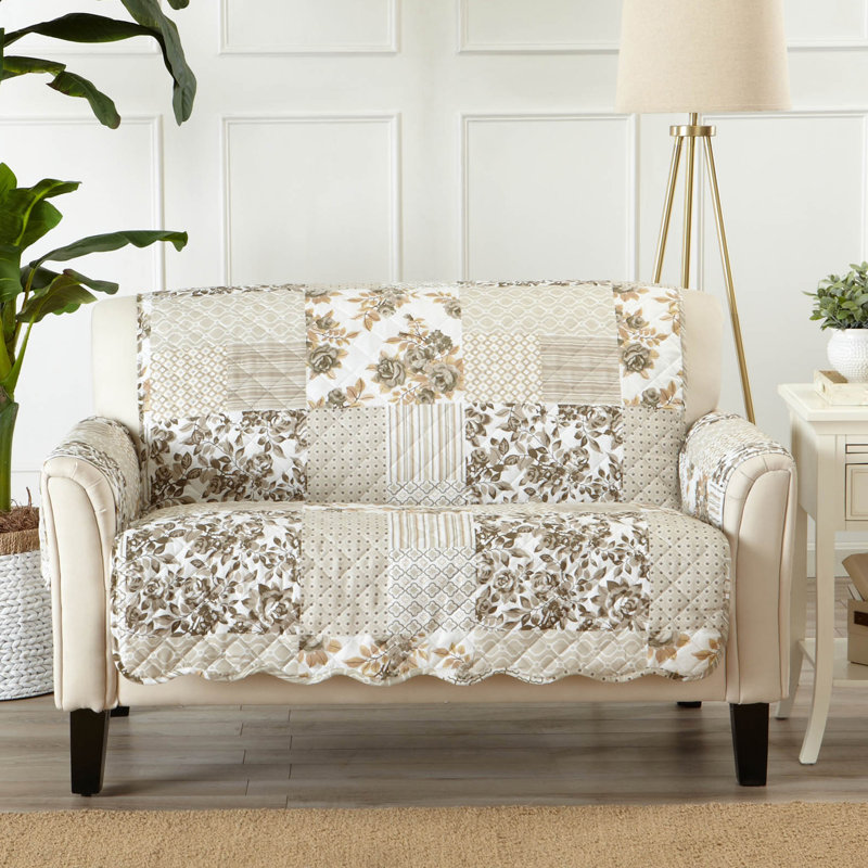 Medallion Reversible Sofa Pet Furniture Protector Slipcover, Patchwork - Taupe, 0.5" H x 98" W x 75" D