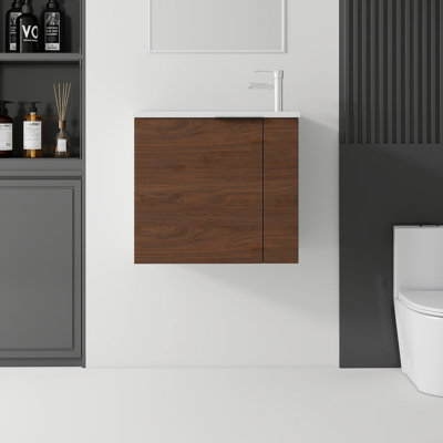 Meuble-lavabo flottant avec lavabo, porte à fermeture en douceur, lavabo en céramique, contreplaqué