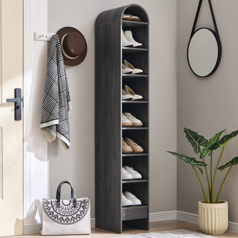 67" Tall Arched Bathroom Storage Cabinet, 8 Tiers 8 Pairs Wooden Bathroom Rack with 3 Adjustable Shelves, Gray, 1
