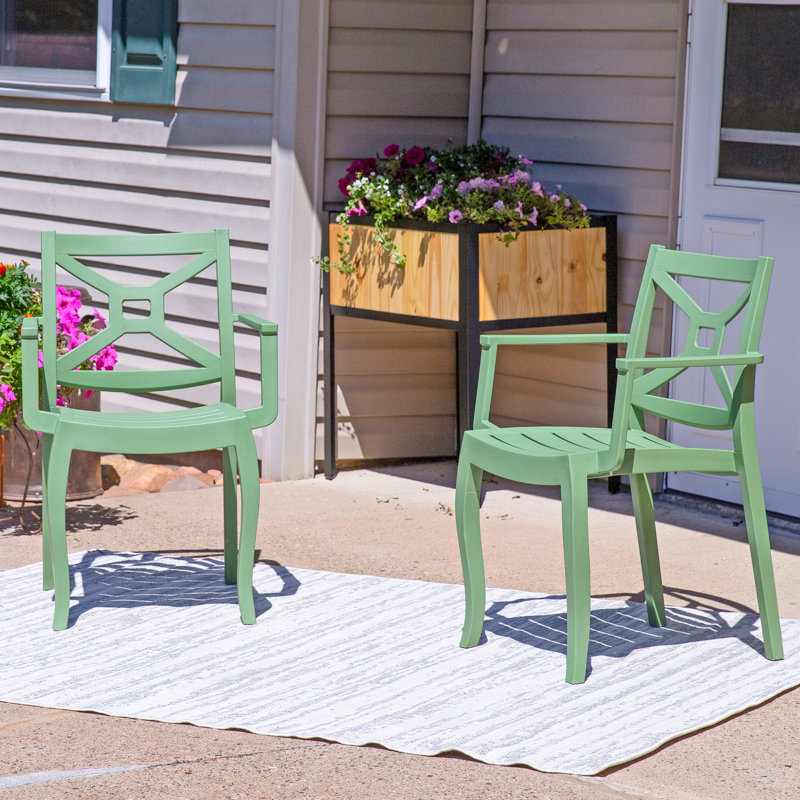 Aonghus Outdoor Plastic Stacking Dining Armchairs, Green