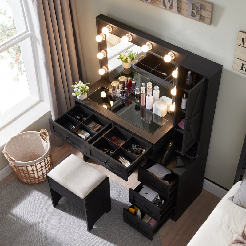 Dressing Table with Mirror, Black