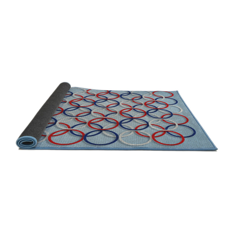 Tapis bleu à motif géométrique, Rond 3 pi