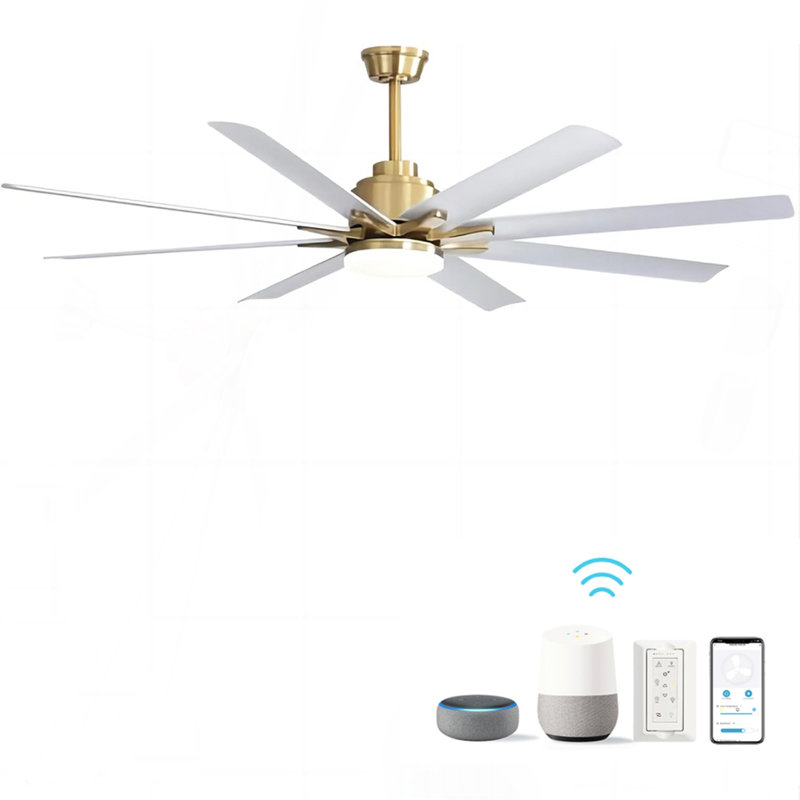 Ventilateur de plafond moderne de 66 pouces avec lumière à DEL à intensité variable, 8 pales ABS, moteur à courant continu réversible à télécommande pour le bureau à domicile