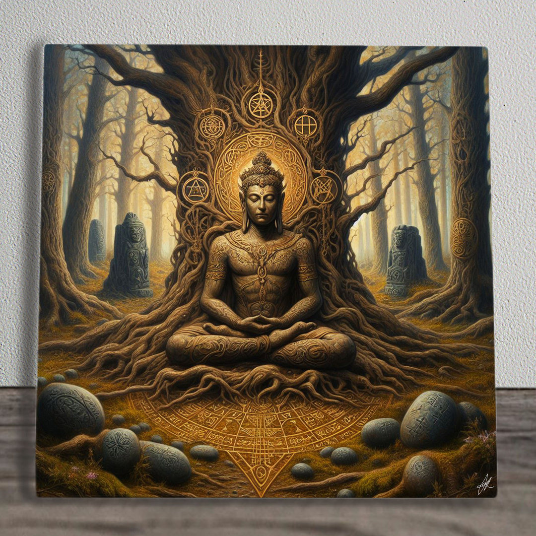 Rooted Forest Buddha Spiritual Artwork On Ceramic Wall Art Picture Tile