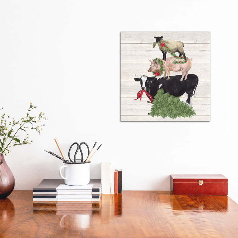 Christmas On The Farm VI - Trio Facing Left by Tara Reed - Wrapped Canvas Painting, 45.72 cm H x 45.72 cm W x 1.91 cm D