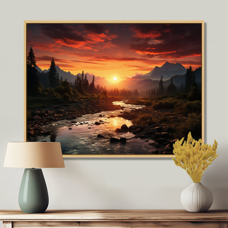 Sunrise Morning At The River, 16" H x 32" W x 1" D, Maple Floater Framed