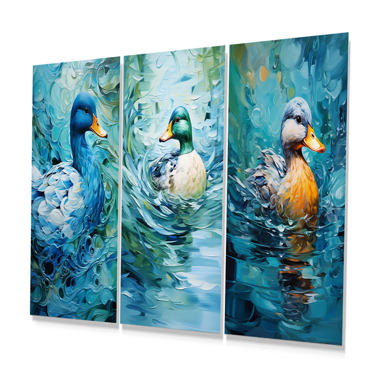 Duck Abstract Ripples II - ensemble de 3 décorations murales en métal Duck, H 28 po x l 36 po