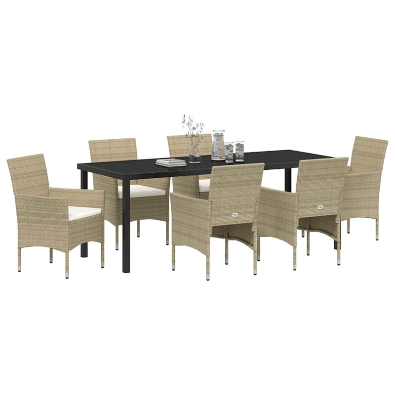  Ensemble de salle à manger de jardin avec coussin 7 pièces en rotin de polyester beige, 28.74" H x 78.74" W x 31.5" D, Beige