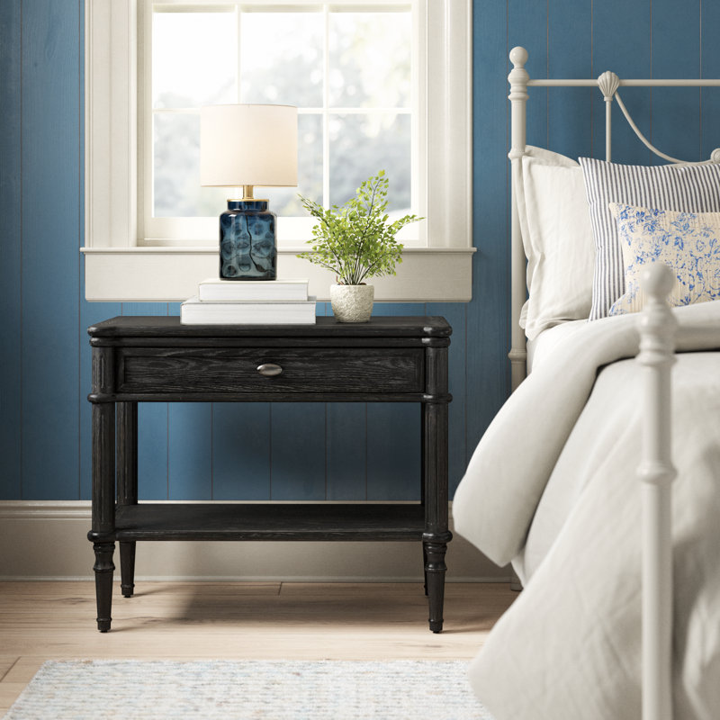 Susie 32'' W Solid Wood Nightstand, Distressed Black