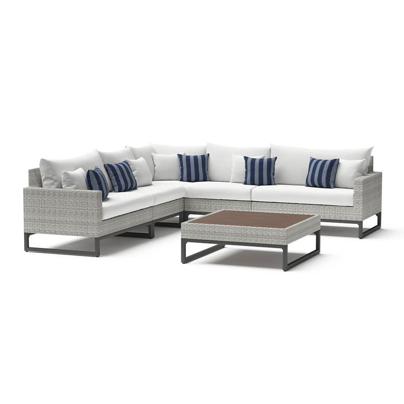 6 Piece Outdoor Sectioanl Seating Group, Cast Coral Sunbrella® Plainweave, Gray