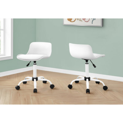 Chaise de bureau, hauteur réglable, pivotante, ergonomique, bureau d'ordinateur, travail, juvénile, aspect cuir blanc, métal blanc, contemporain, moderne