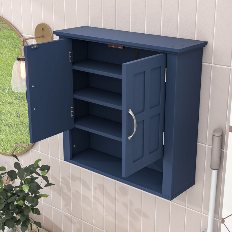 Armoire murale flottante avec tablettes réglables, unité de rangement peu encombrante pour la salle de bain, Bleu