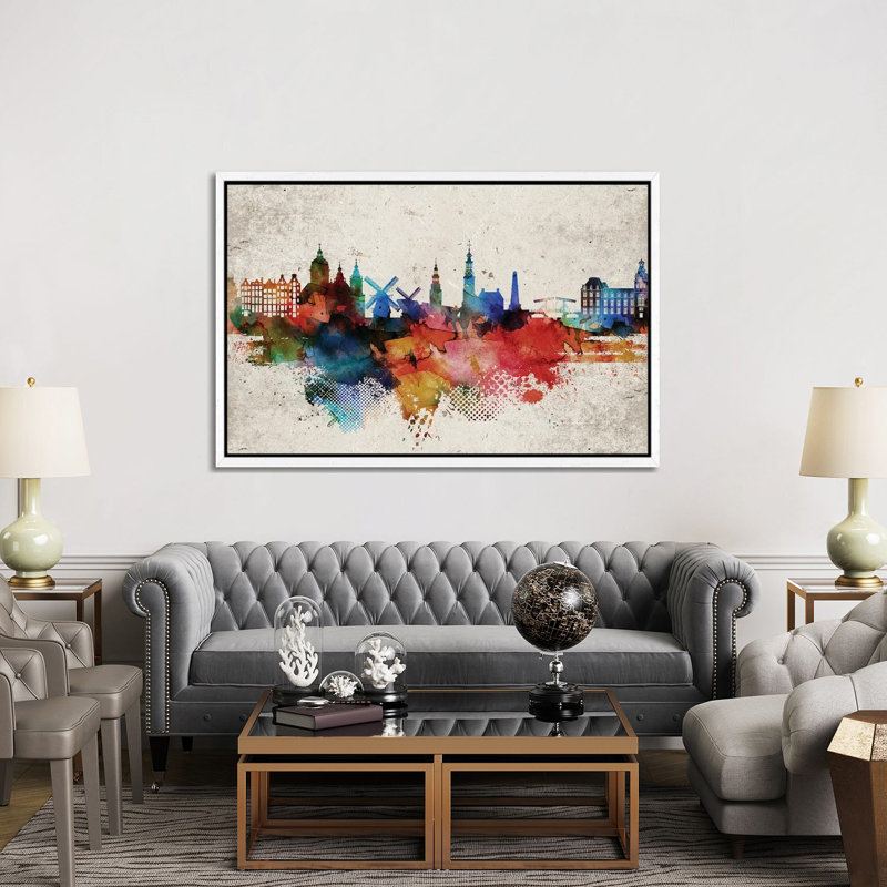 Toronto Pastel Skylines 1 Piece Floater Frame Wall Art on Canvas, 152.5 cm H x 101.5 cm W, White Framed Canvas