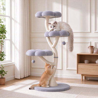 48.4" H Tall Cat Tree Flower Shape Scratching Post Cat Tower