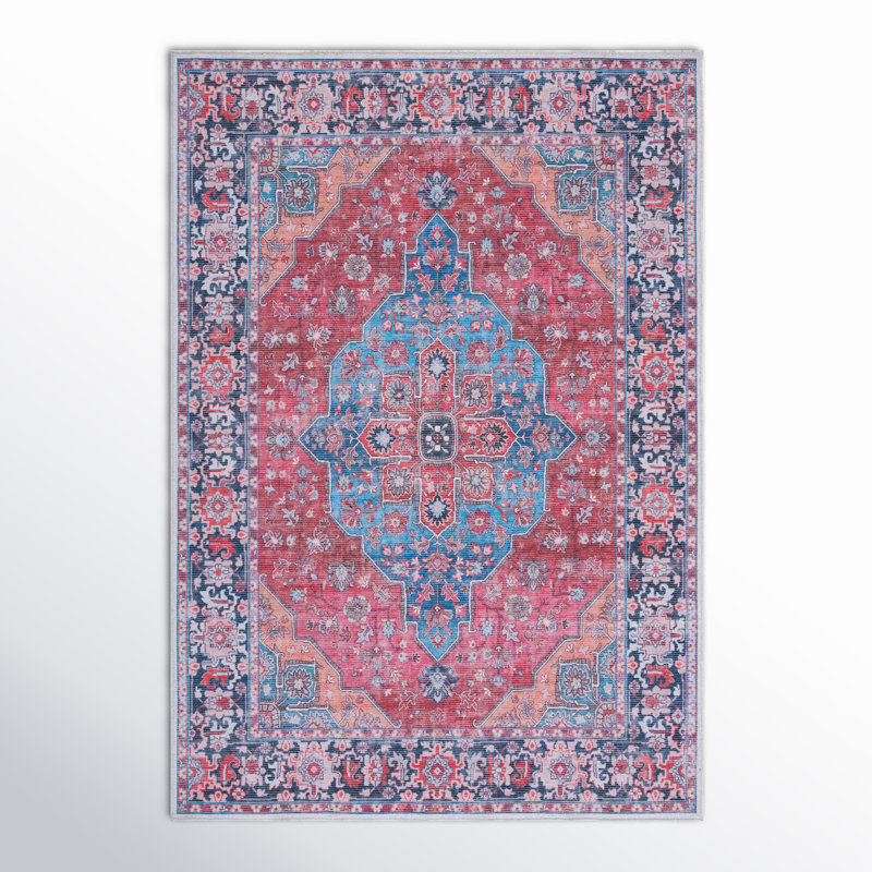 Kingsford Oriental Cotton Blue/Rust Area Rug, Rectangle 5'3" x 7'7"