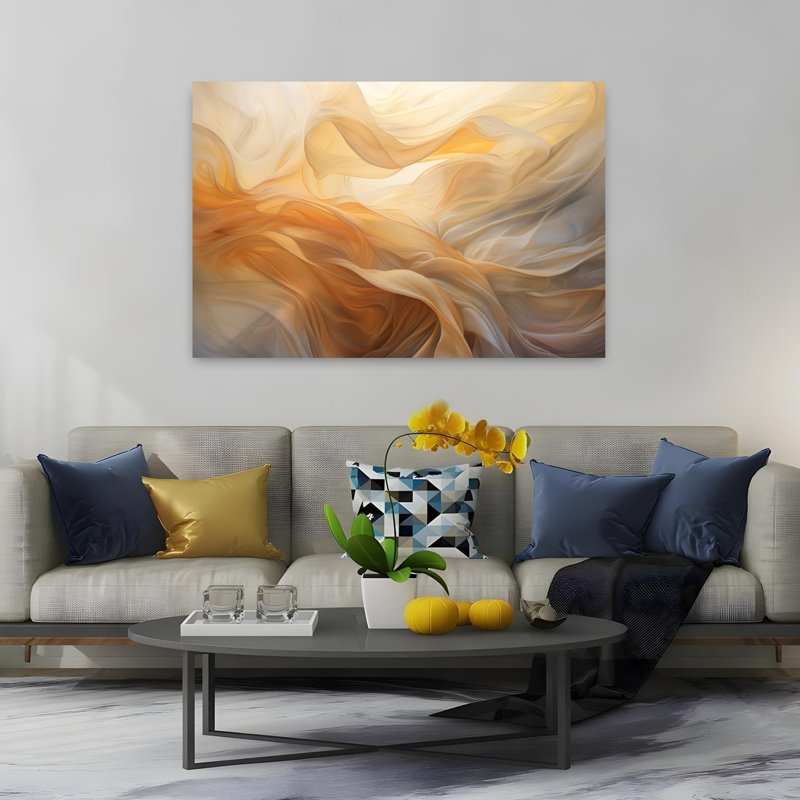 Affiche d'art mural contemporain abstrait « Flux doré », 40" H x 60" W