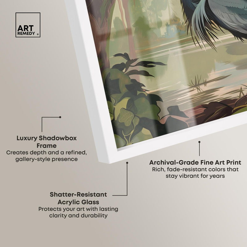 «Bird in Fauna Shadowbox», impression de paysage par Art Remedy, H 17 po x l 21 po, Blanc