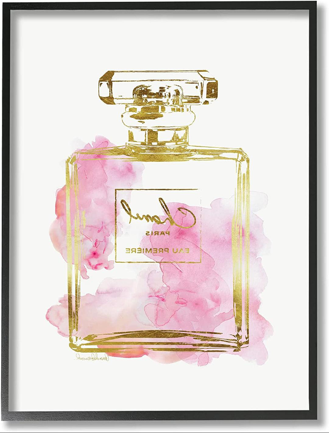 menggutongshangmao Glam Perfume Bottle Gold Pink Black Framed Wall Ar Perfume  Bottle Framed On Canvas Print