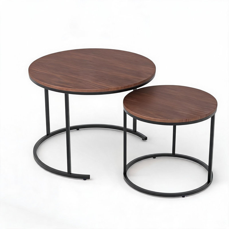 Ensemble de 2 tables basses Modern Nesting - plateau en faux marbre imperméable résistant aux marques - métal noyer durable