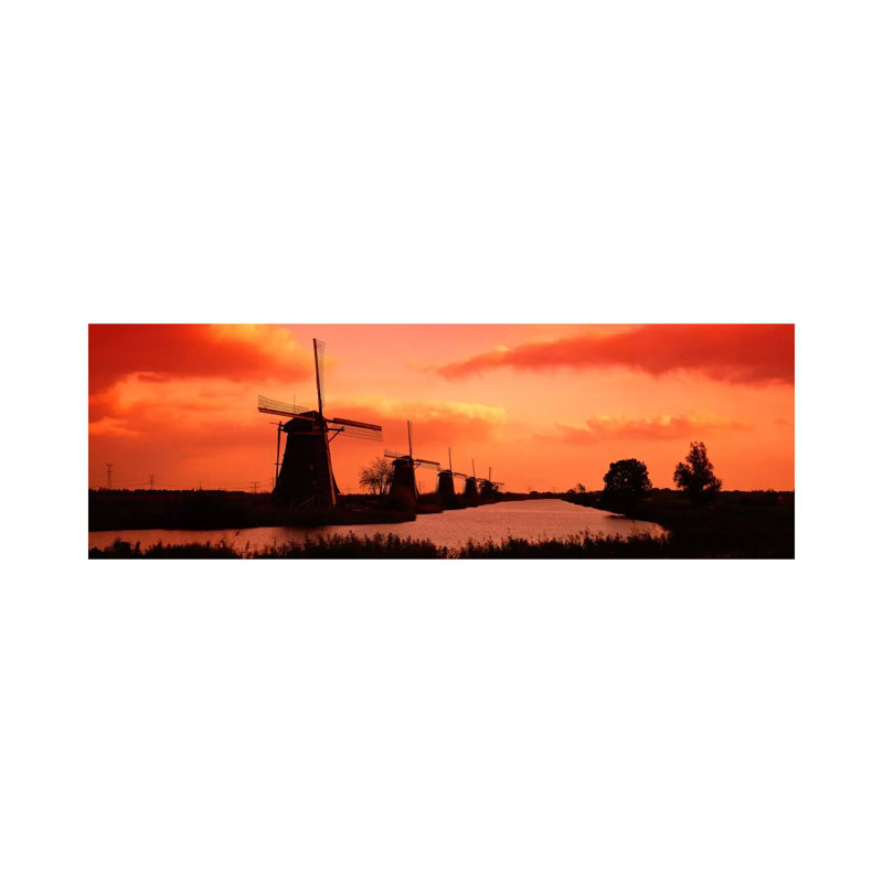 Windmills Holland Netherlands - Wrapped Canvas Panoramic Print, 121.92 cm H x 40.64 cm W x 3.175 cm D