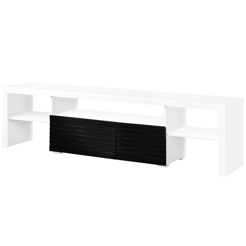 Meuble télé Buck Ii en blanc et noir, compatible 80 po, bois composite, 1 porte de rangement et tiroir