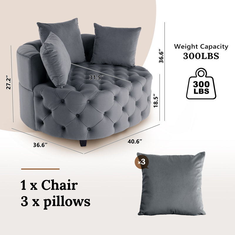 Fauteuil demi-tonneau en velours 36,6 po Keoka, Velours gris