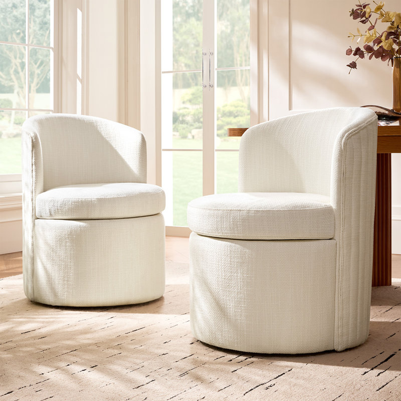 Ensemble de 2 chaises de salle à manger à dossier capitonné avec roulettes cachées Waynesville, Beige