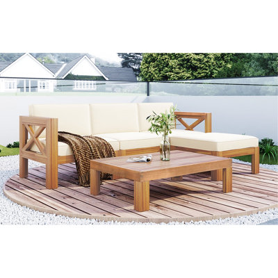 5 patios d'extérieur, naturel, coussins beiges, cadre aquatique, pour la finition naturelle du balcon et de la piscine, détente au jardin