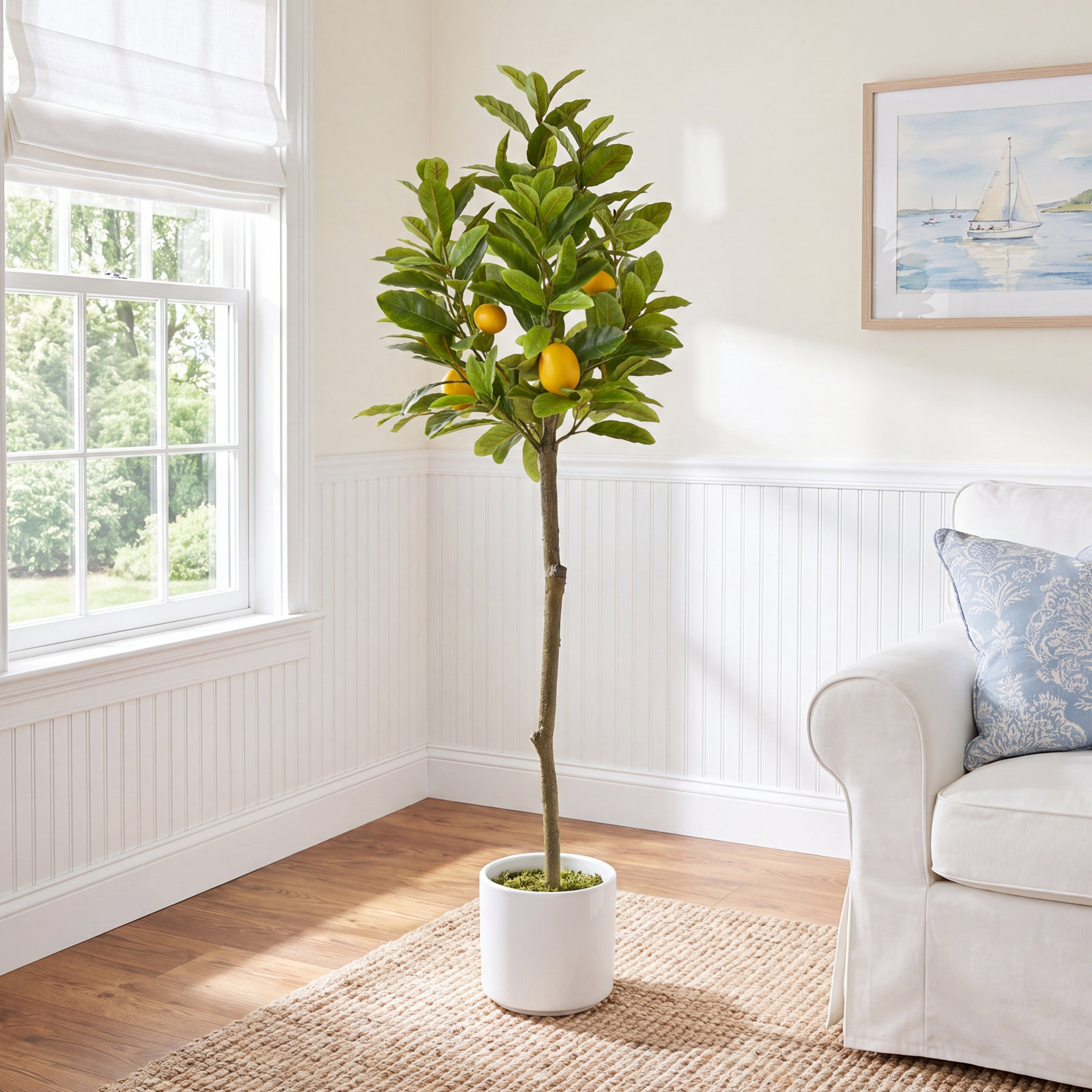 Artificial Potted Lemon Tree, 55" H x 22" W x 22" D