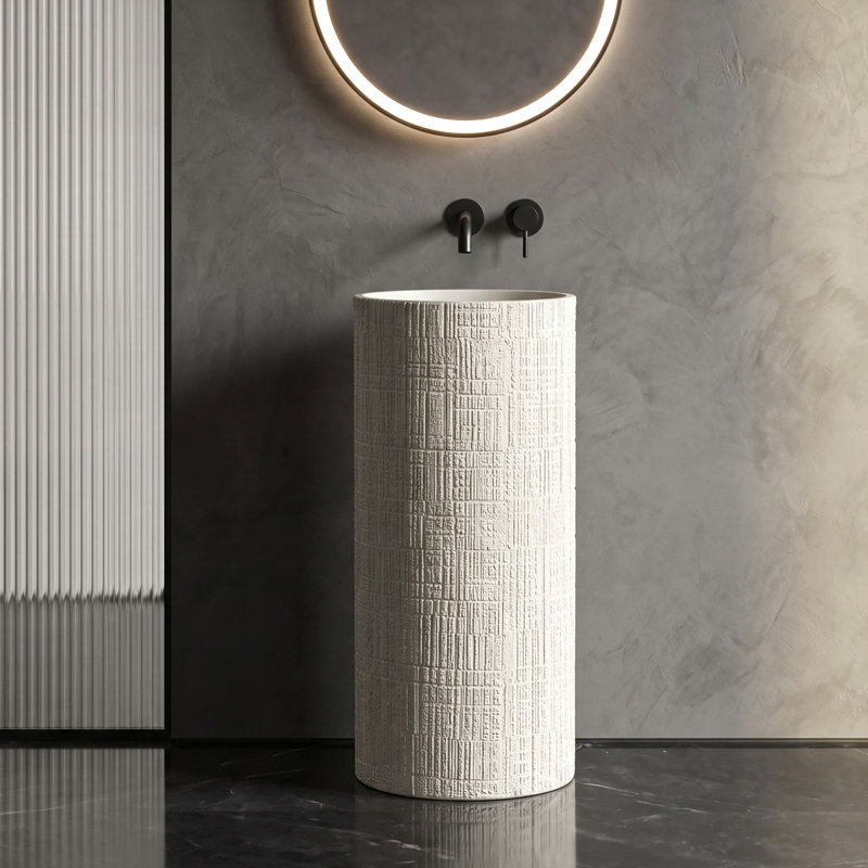 34" Tall Solid Surface Freestanding Pedestal Bathroom Sink