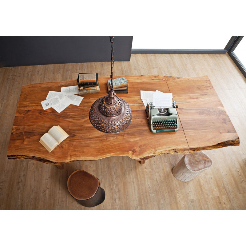 Freeform 110 cm Extendable Acacia Rectangular Wood Top Dining Table with Wood Base
