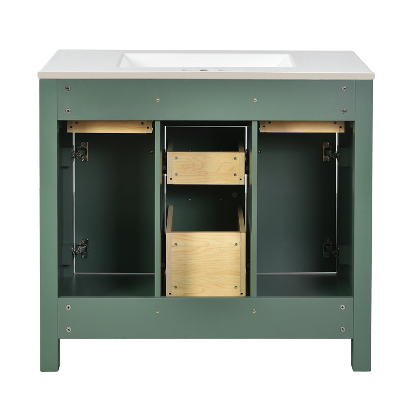 Modern Freestanding 36'' Bathroom Vanity Set With Ceramic Sink - Solid Wood Frame For Elegant Bathroom Storage