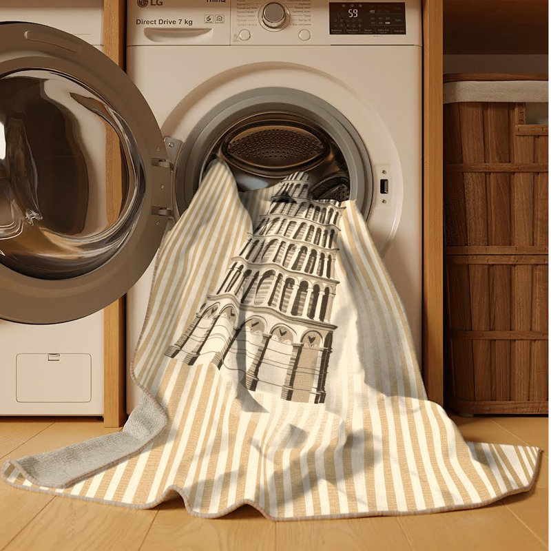 Machine Washable Orsolya Pisa Leaning Tower Classic Striped Rug in Beige – Beige Binding, 5x7