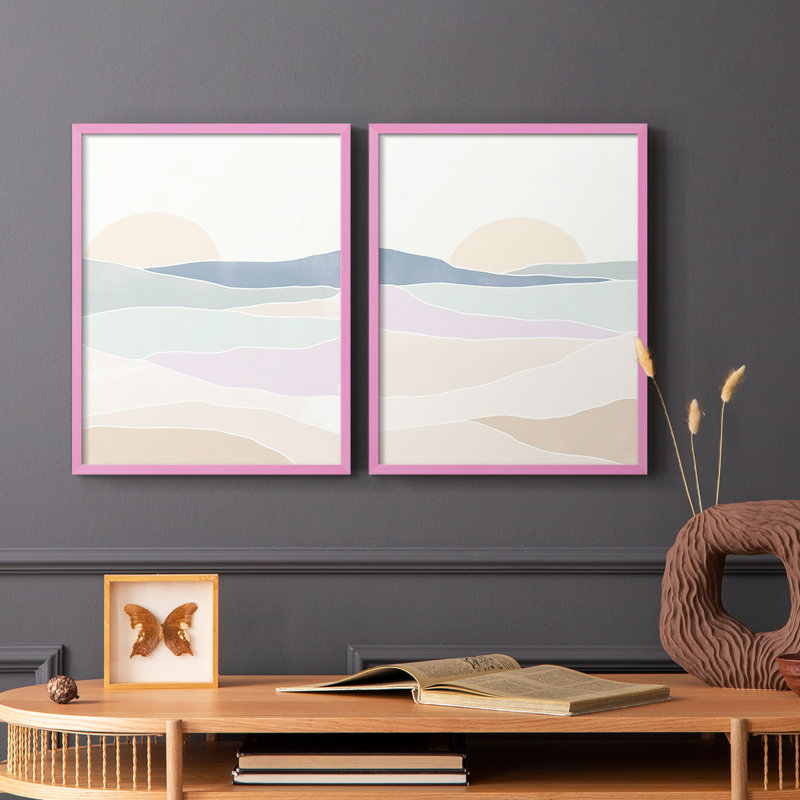 Impression encadrée Wave Tableau I-Premium - prête à être accrochée - aucun clou requis - aucun clou requis, Rose