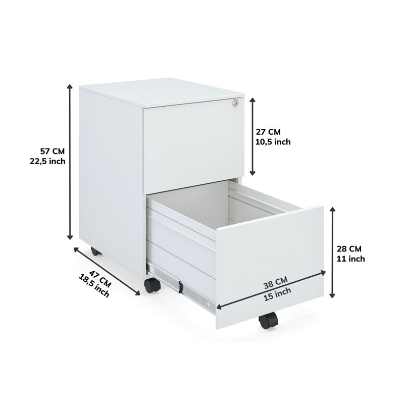 Ceha 2-Drawer Mobile File Cabinet with Lock, White