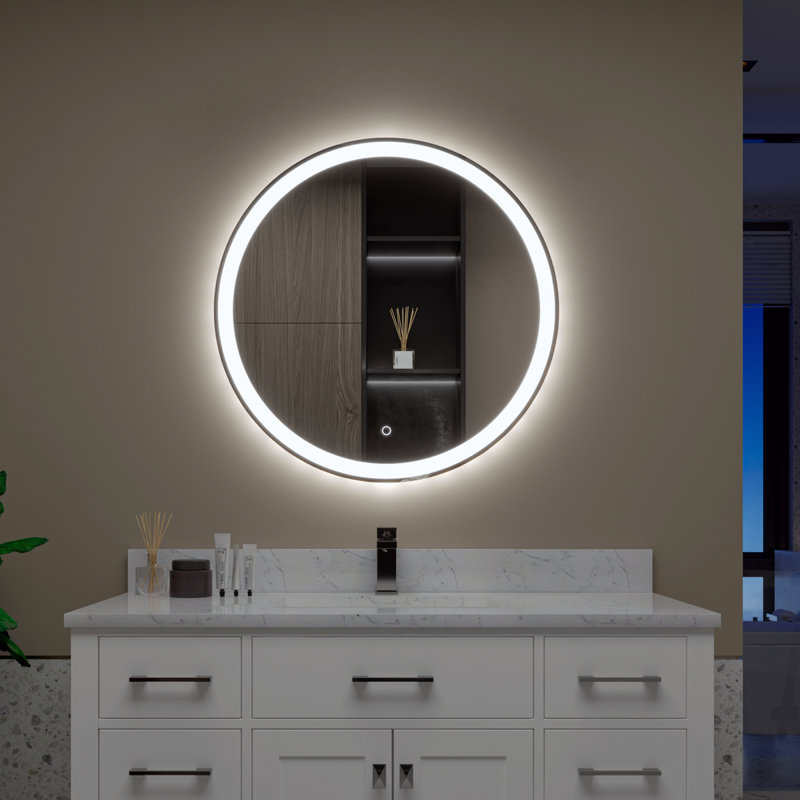 Miroir de salle de bain lumineux Orrill, H 32 po x l 32 po x P 1,6 po