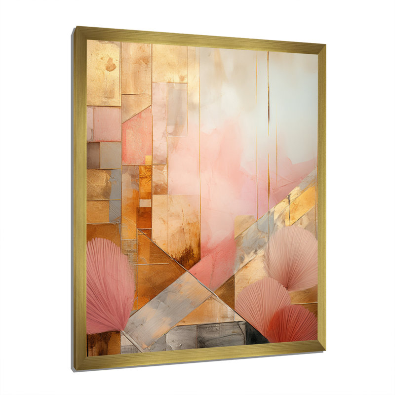 Décoration murale allure boho chic aquarelle rétro en or rose - cubisme abstrait, Cadre doré à une seule photo