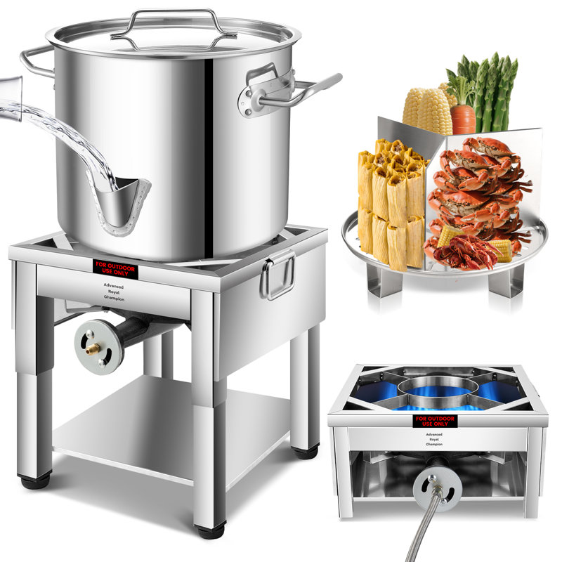 Arc 32Qt Stainless Steel Steamer Pot With Propane Burner/Foldable Legs For Outdoor Cooking,Easy-Fill Water Spout, Seafood Crab Steam With Divider And Steamer Rack (8 Gallon)