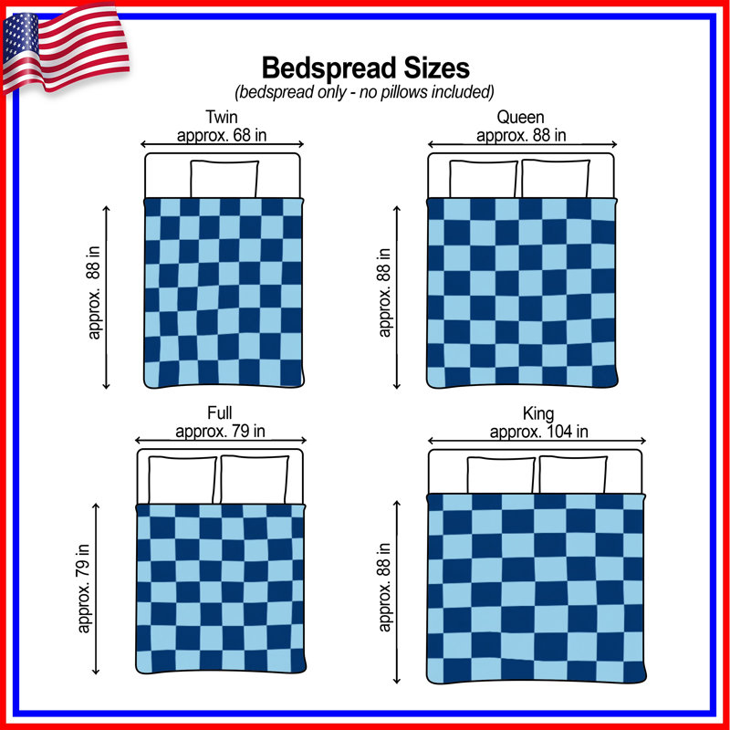 Blue Checkerboard Pattern Quilted Thin Bedspread, King