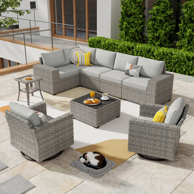Sewilla 7 - Person Patio Conversation Set with Cushions, No, Gray