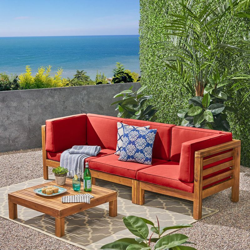 Belle Sofa Seating Group with Cushions, Brown Frame / Red Cushion