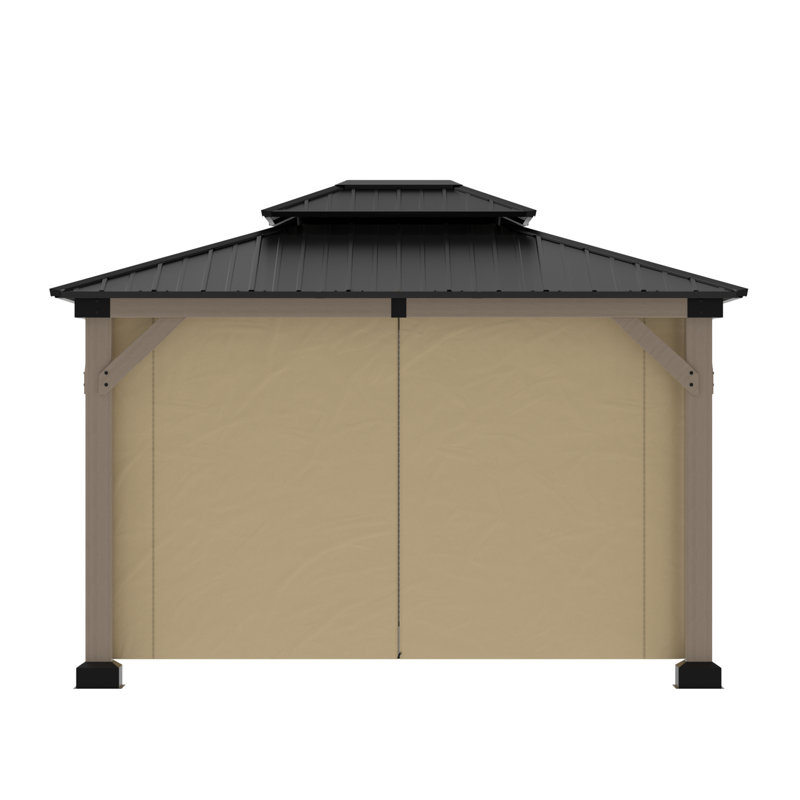 12 Ft. W x 10 Ft. D Solid Cedar Wood Patio Gazebo with Curtains