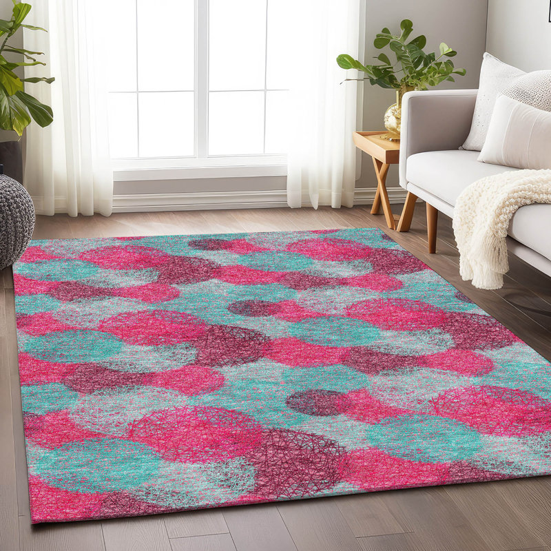 Tapis rose Prisco lavable à la machine de qualité supérieure, Rectangle 10 pi x 14 pi