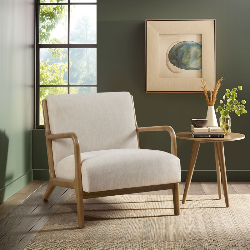 Fauteuil d'appoint de style Mid-Century Novak, Chenille crème, Naturel